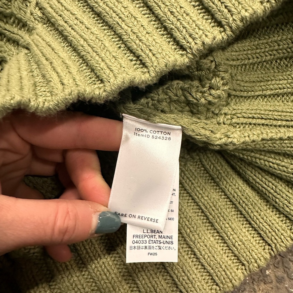 L.L. Bean Signature Cotton Fisherman Cable Knit Sweater Mens XL Green brown $130 - Picture 4 of 6
